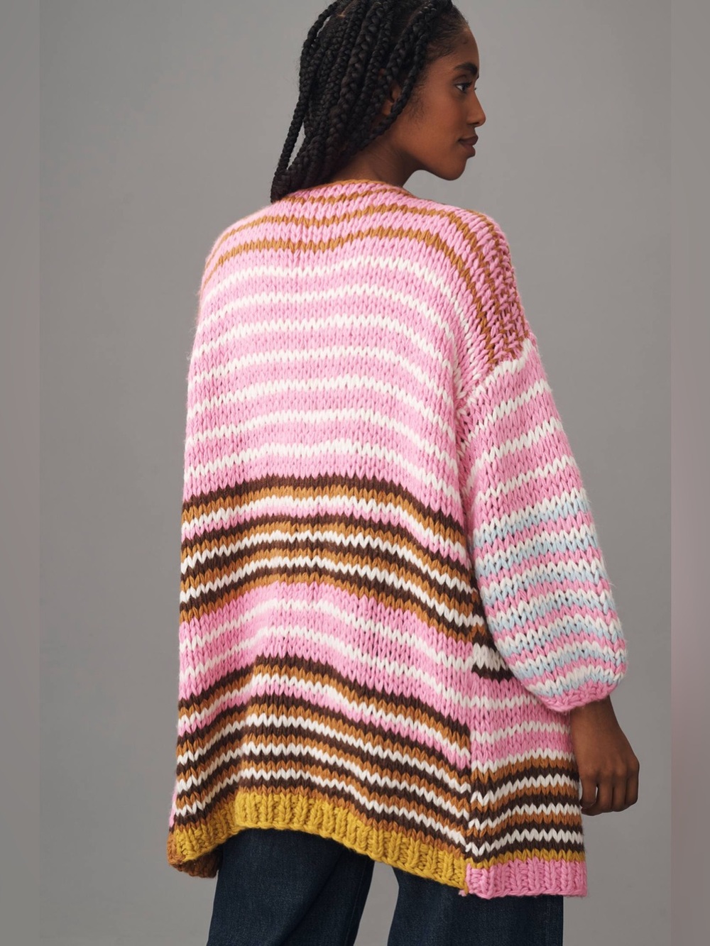 Anthropologie - Striped Pink Multicolor Chunky Knit Women's Cardigan